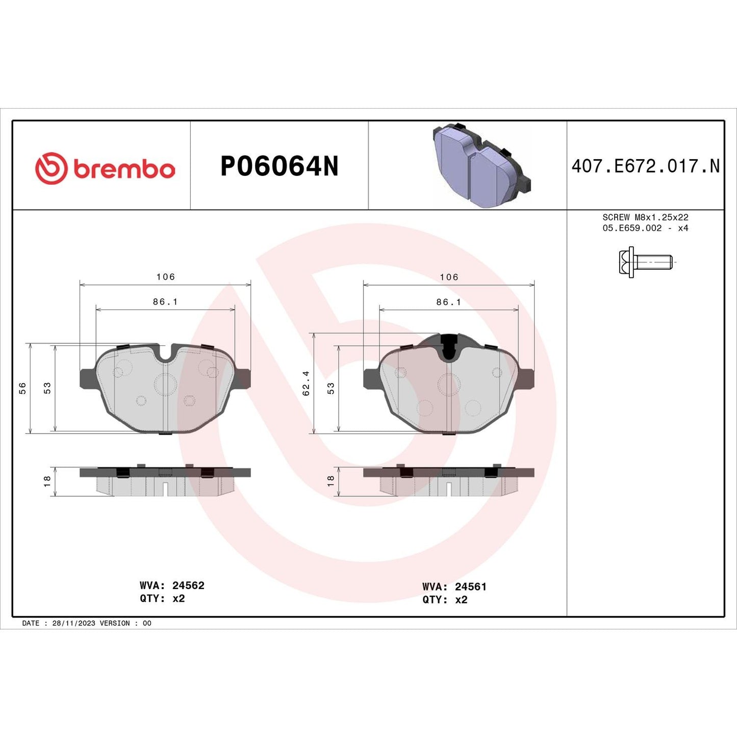 Brembo Disc Brake Pad Set P06064N