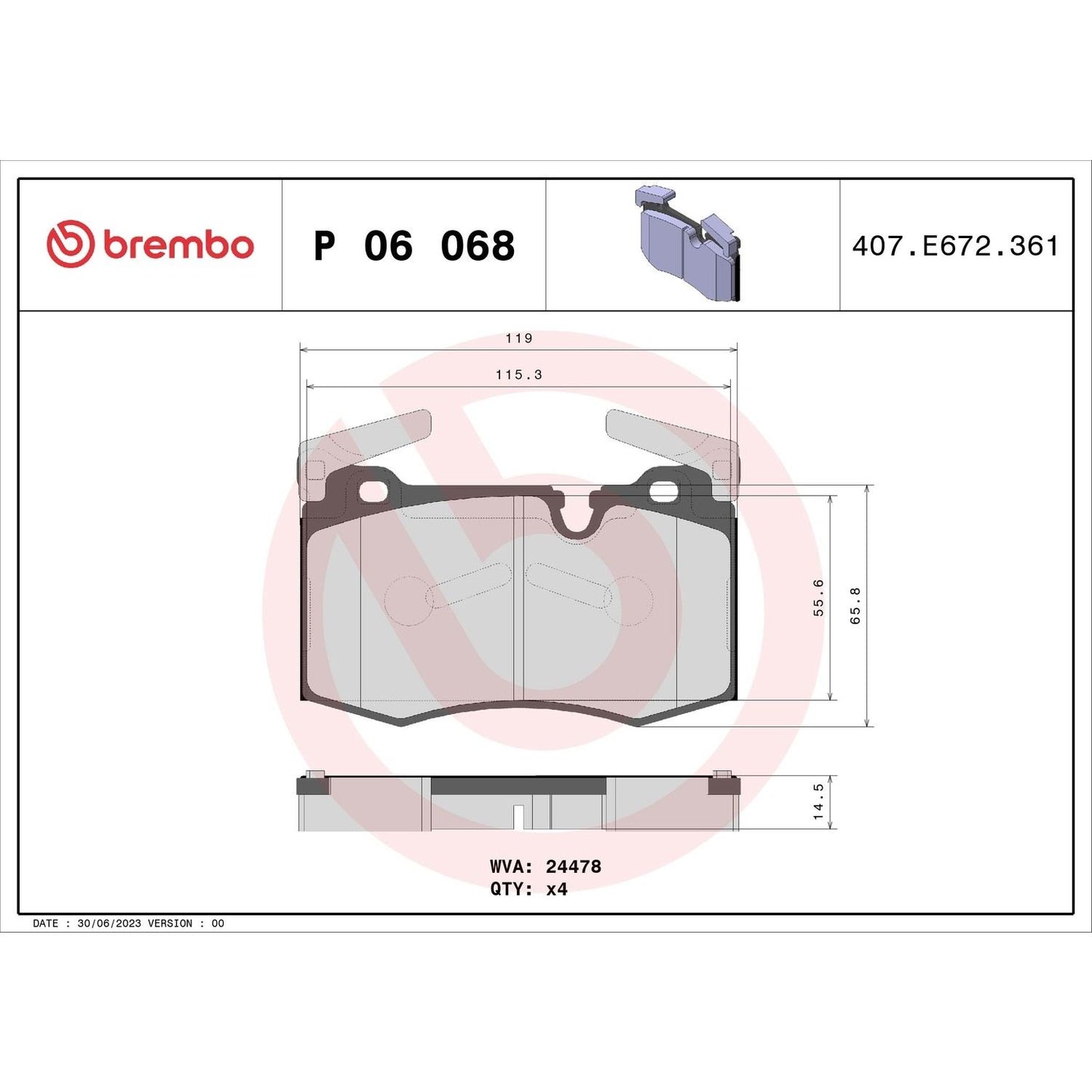 Brembo OE Brembo 09-15 Mini Cooper Front Premium Low-Met OE Equivalent Pad P06068