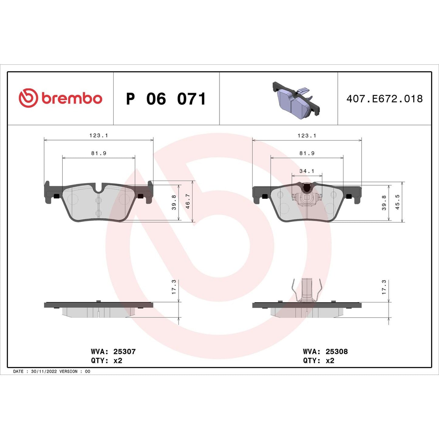 Brembo Disc Brake Pad Set P06071