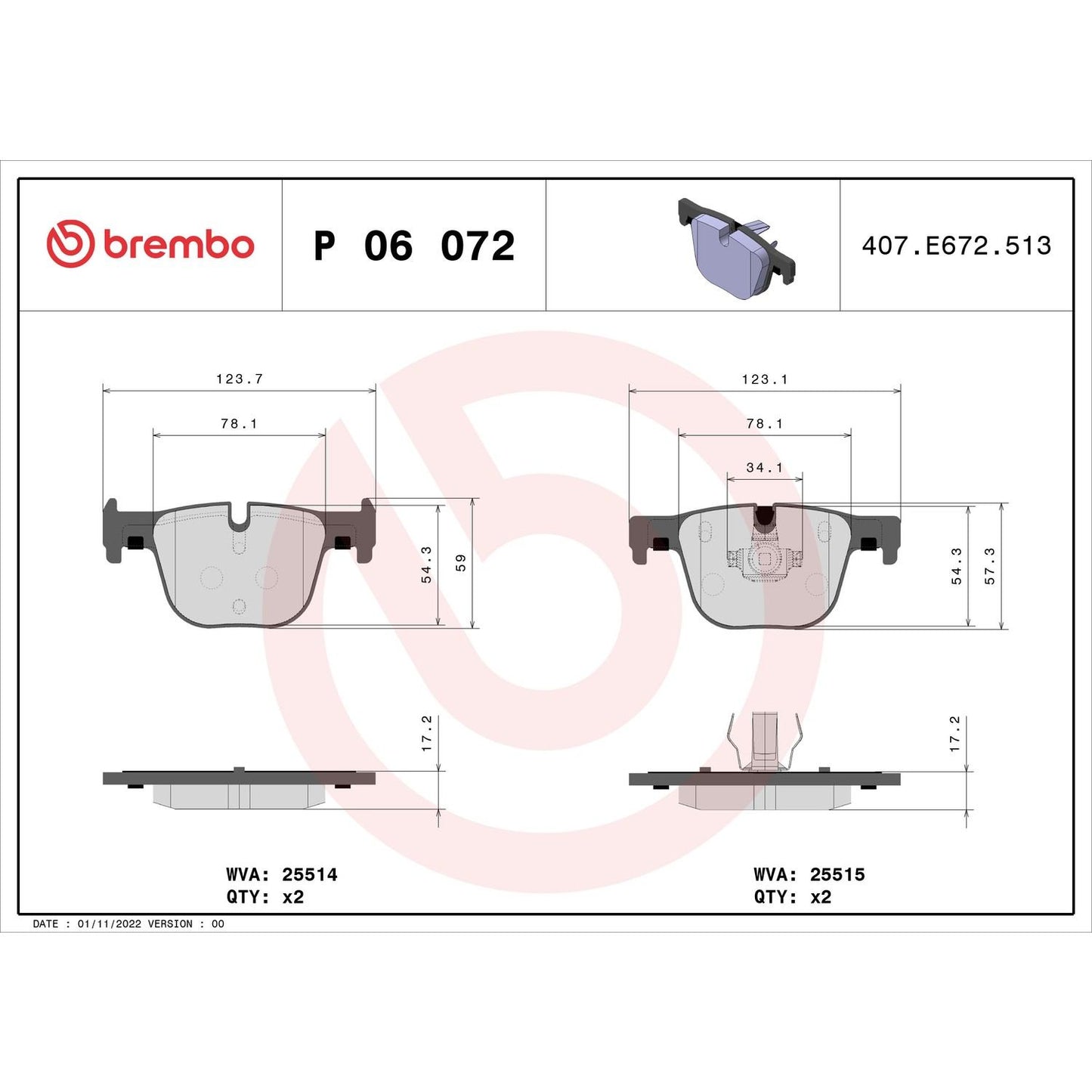 Brembo Disc Brake Pad Set P06072