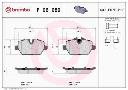 Brembo OE Brembo 11-16 Mini Cooper Countryman/13-16 Cooper Paceman Rear Premium Low-Met OE Equivalent Pad P06080