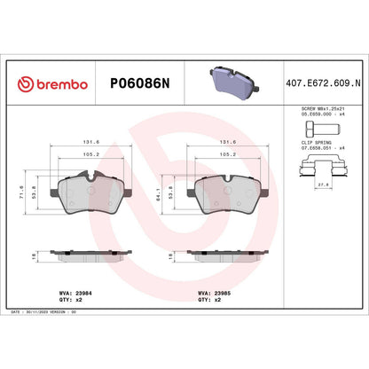 Brembo OE Brembo 02-10 Mini Cooper/11-16 Cooper Countryman Front Premium NAO Ceramic OE Equivalent Pad P06086N