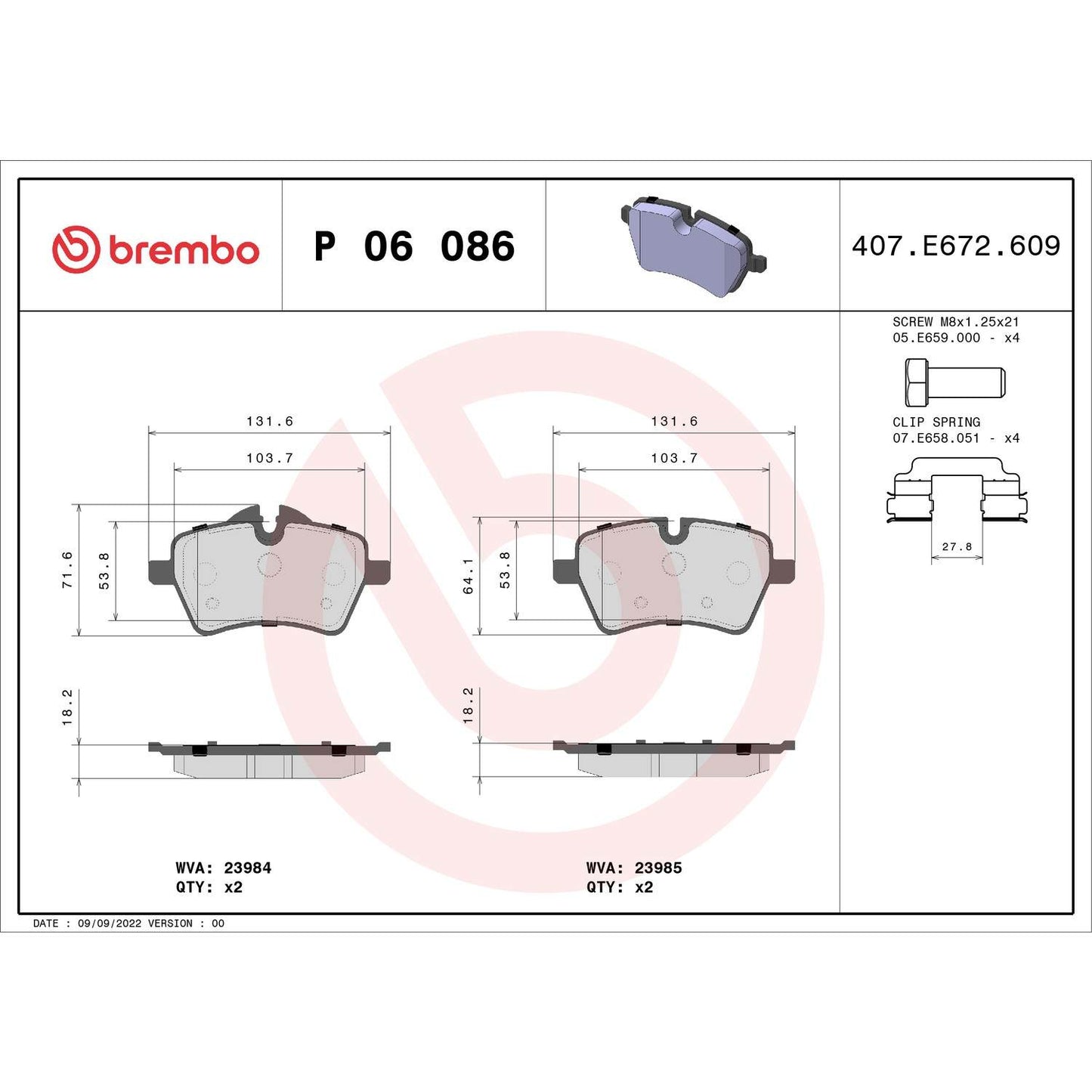 Brembo Disc Brake Pad Set P06086
