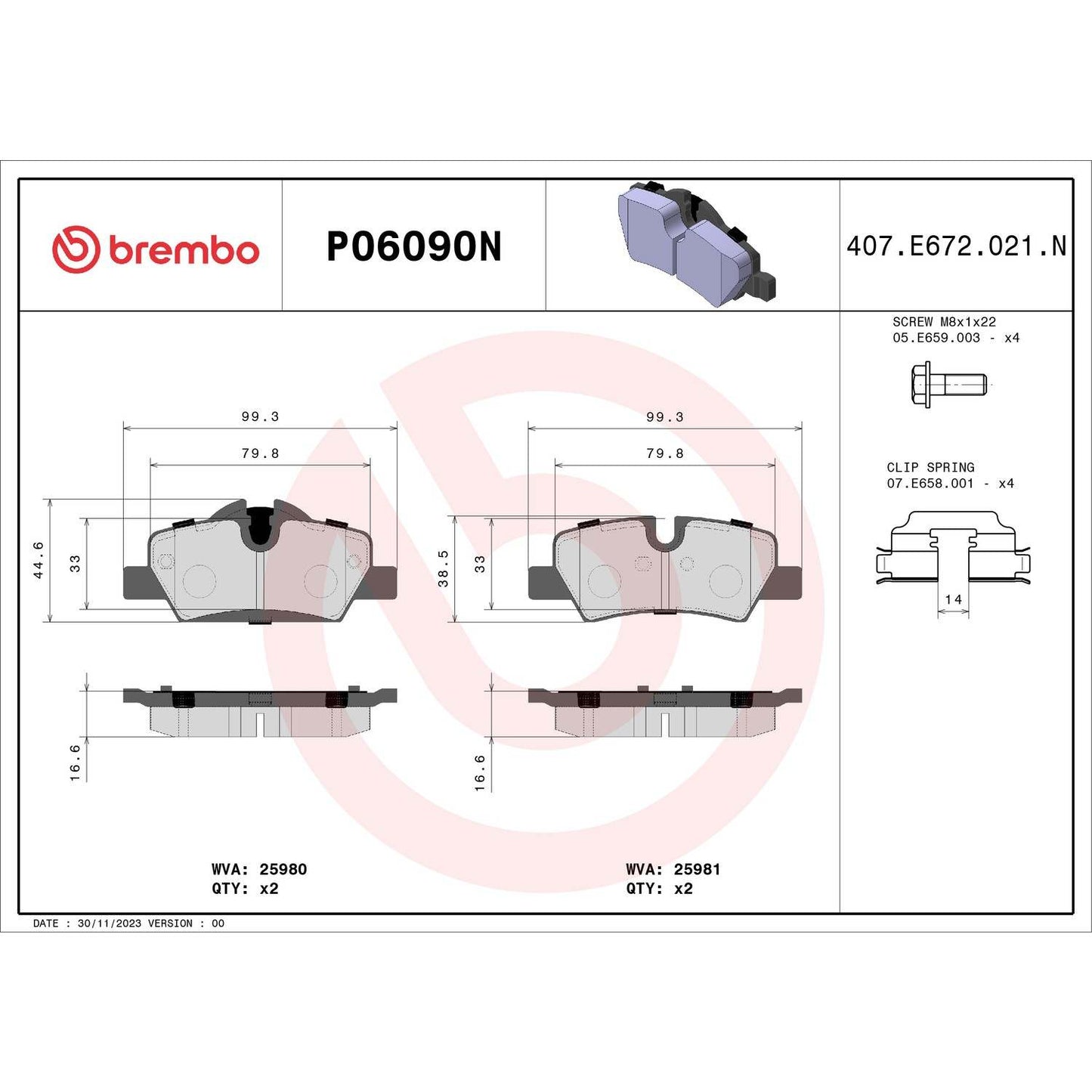 Brembo Disc Brake Pad Set P06090N