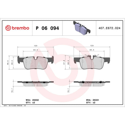 Brembo OE Brembo 14-20 BMW i3/18-20 i3s/17-20 Cooper Countryman Rear Premium Low-Met OE Equivalent Pad P06094