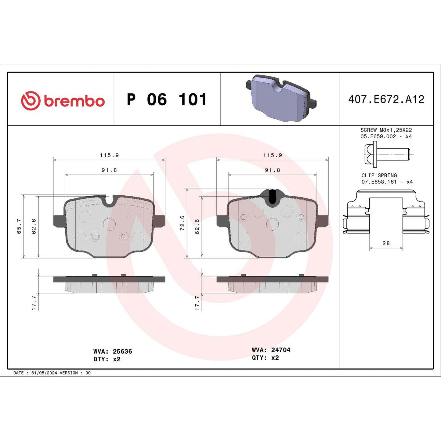 Brembo OE Brembo 18-20 BMW 530e Premium Low-Met OE Equivalent Pad - Rear P06101