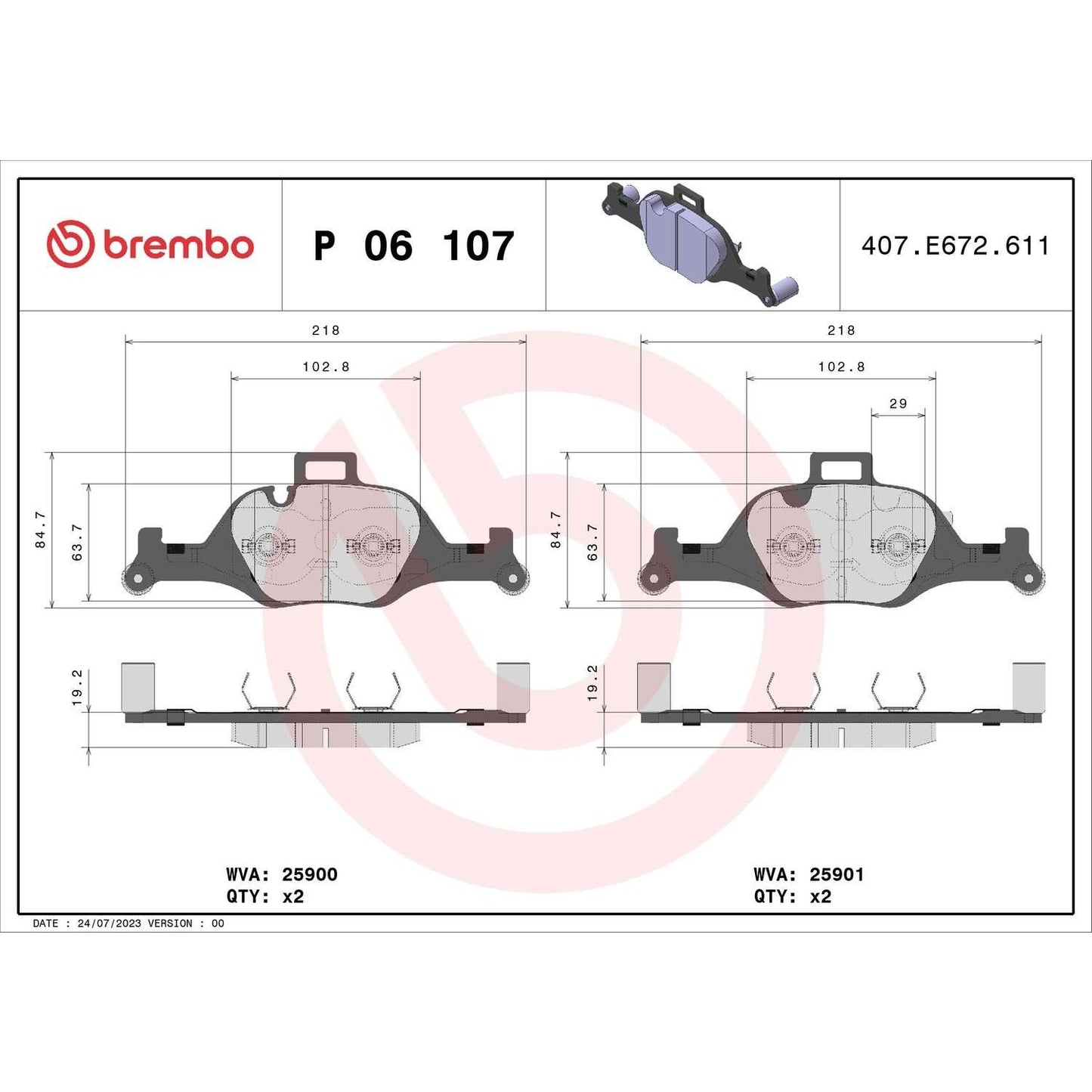 Brembo OE Brembo 18-21 BMW 530e Premium Low-Met OE Equivalent Pad - Front P06107