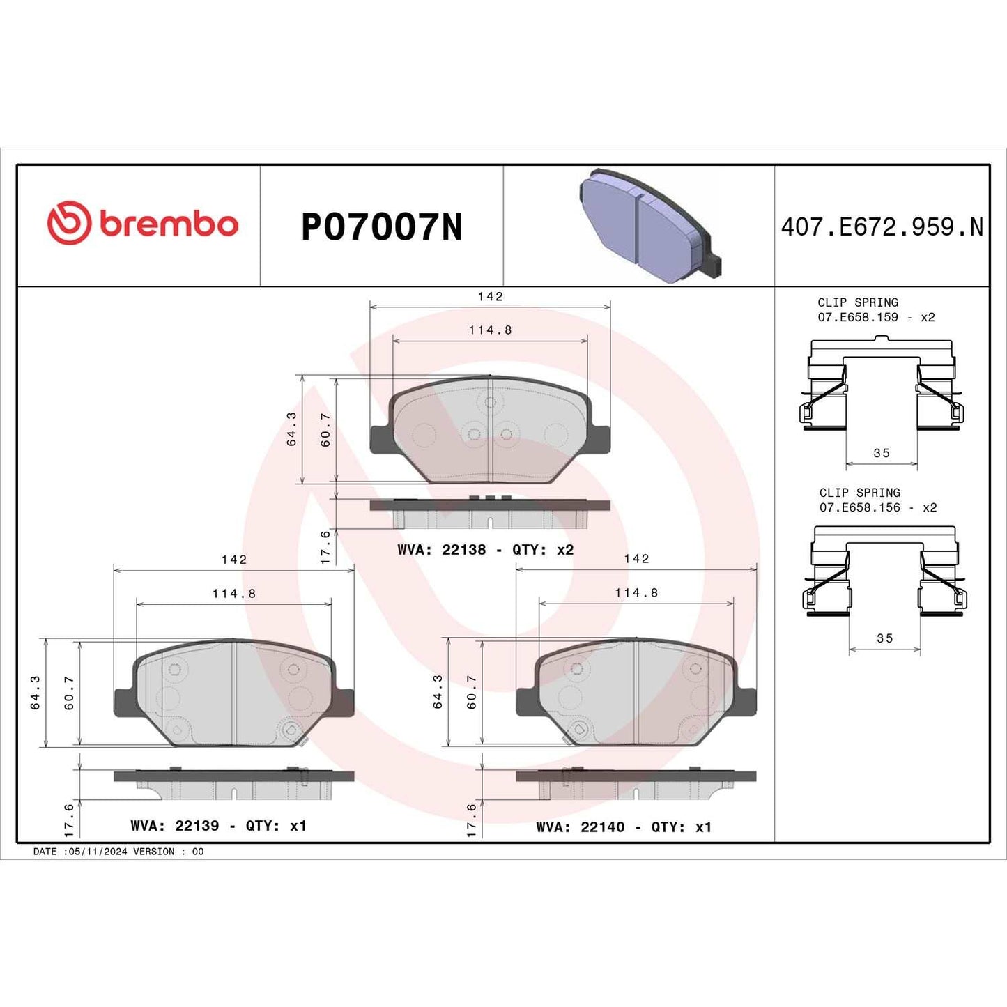 Brembo OE Brembo 16-19 Buick Envision Premium NAO Ceramic OE Equivalent Pad - Front P07007N