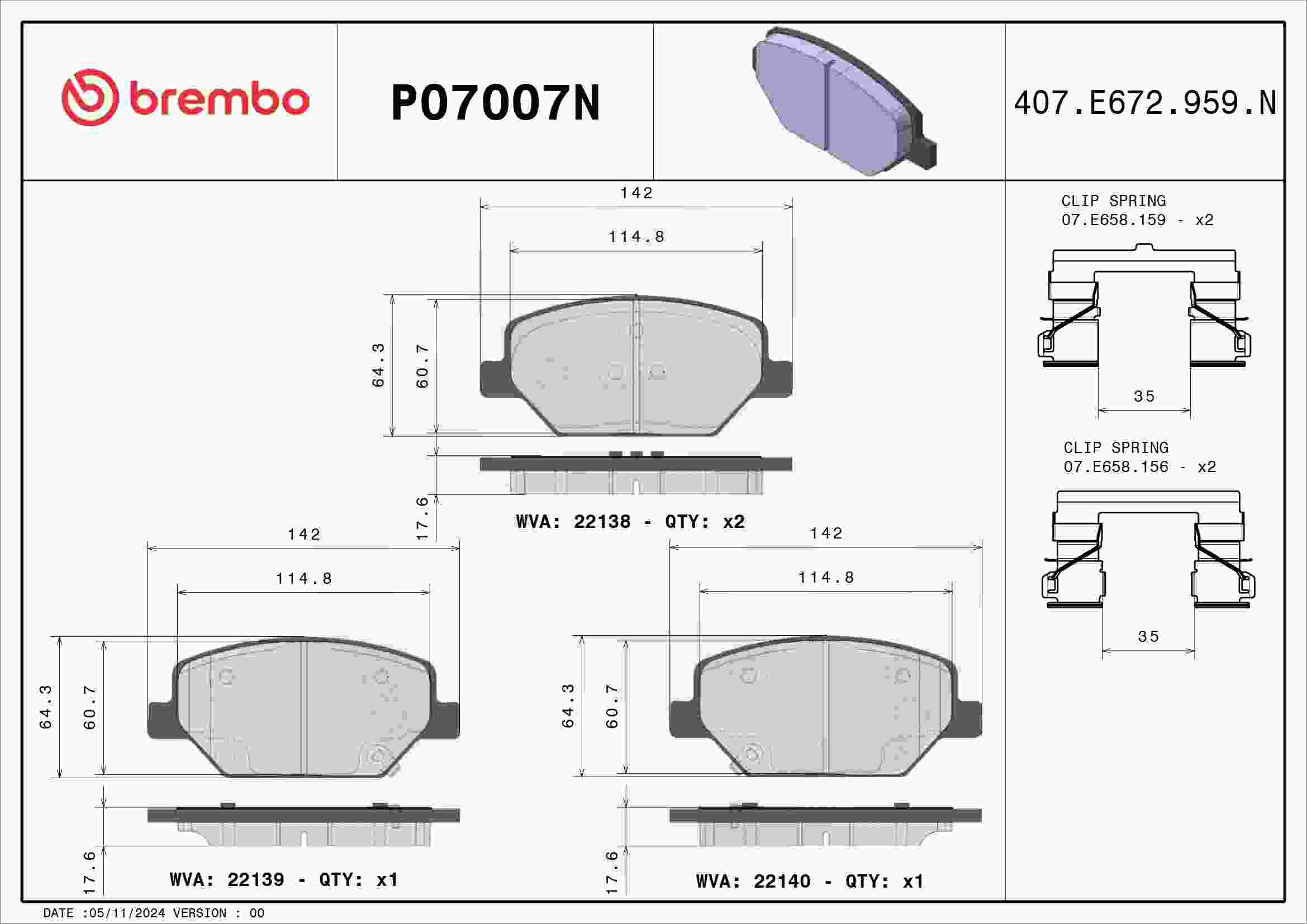 Brembo OE Brembo 16-19 Buick Envision Premium NAO Ceramic OE Equivalent Pad - Front P07007N