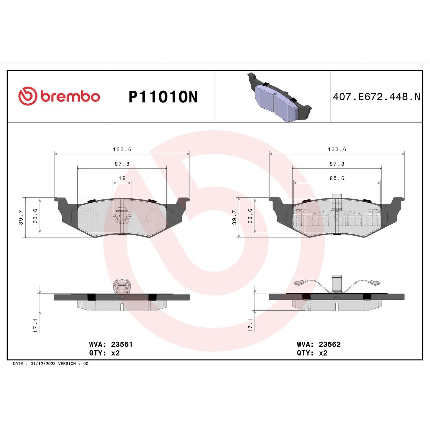 Brembo Disc Brake Pad Set P11010N