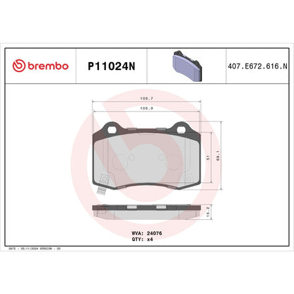 Brembo OE Brembo 04-07 Cadillac CTS Premium NAO Ceramic OE Equivalent Pad - Rear P11024N
