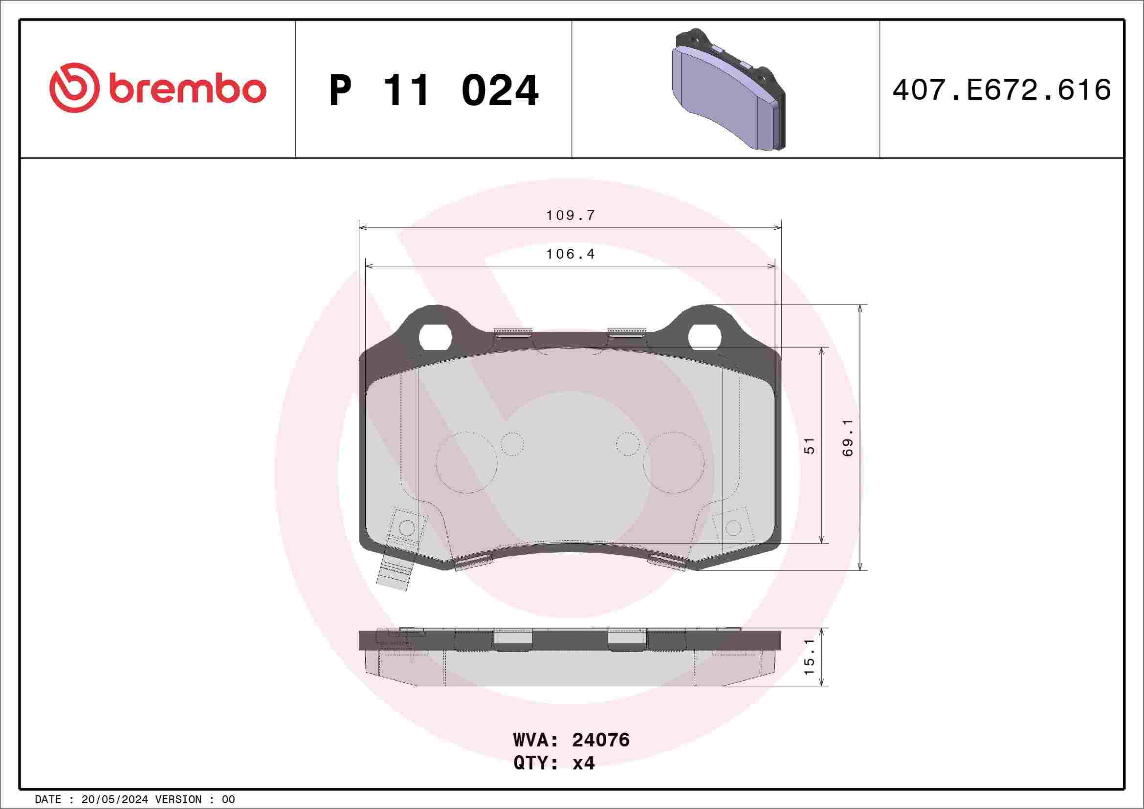 Brembo Disc Brake Pad Set P11024