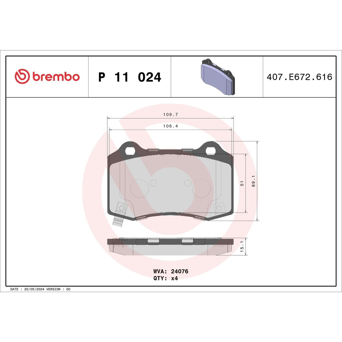 Brembo Disc Brake Pad Set P11024
