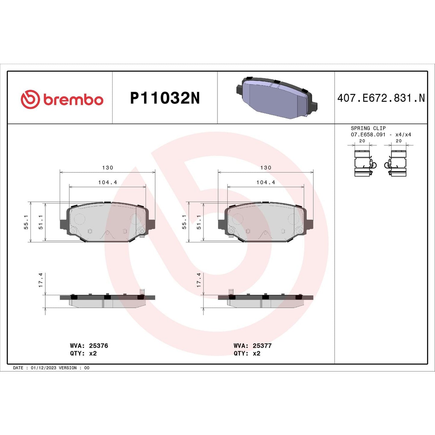 Brembo Disc Brake Pad Set P11032N