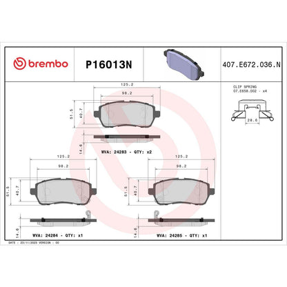 Brembo OE Brembo 11-14 Mazda 2 Front Premium NAO Ceramic OE Equivalent Pad P16013N