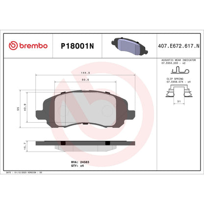 Brembo Disc Brake Pad Set P18001N