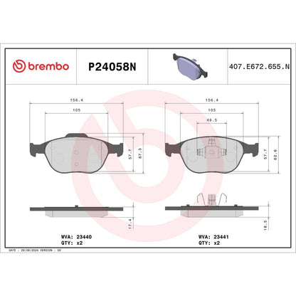 Brembo OE Brembo 02-04 Ford Focus/10-13 Transit Connect Front Premium NAO Ceramic OE Equivalent Pad P24058N