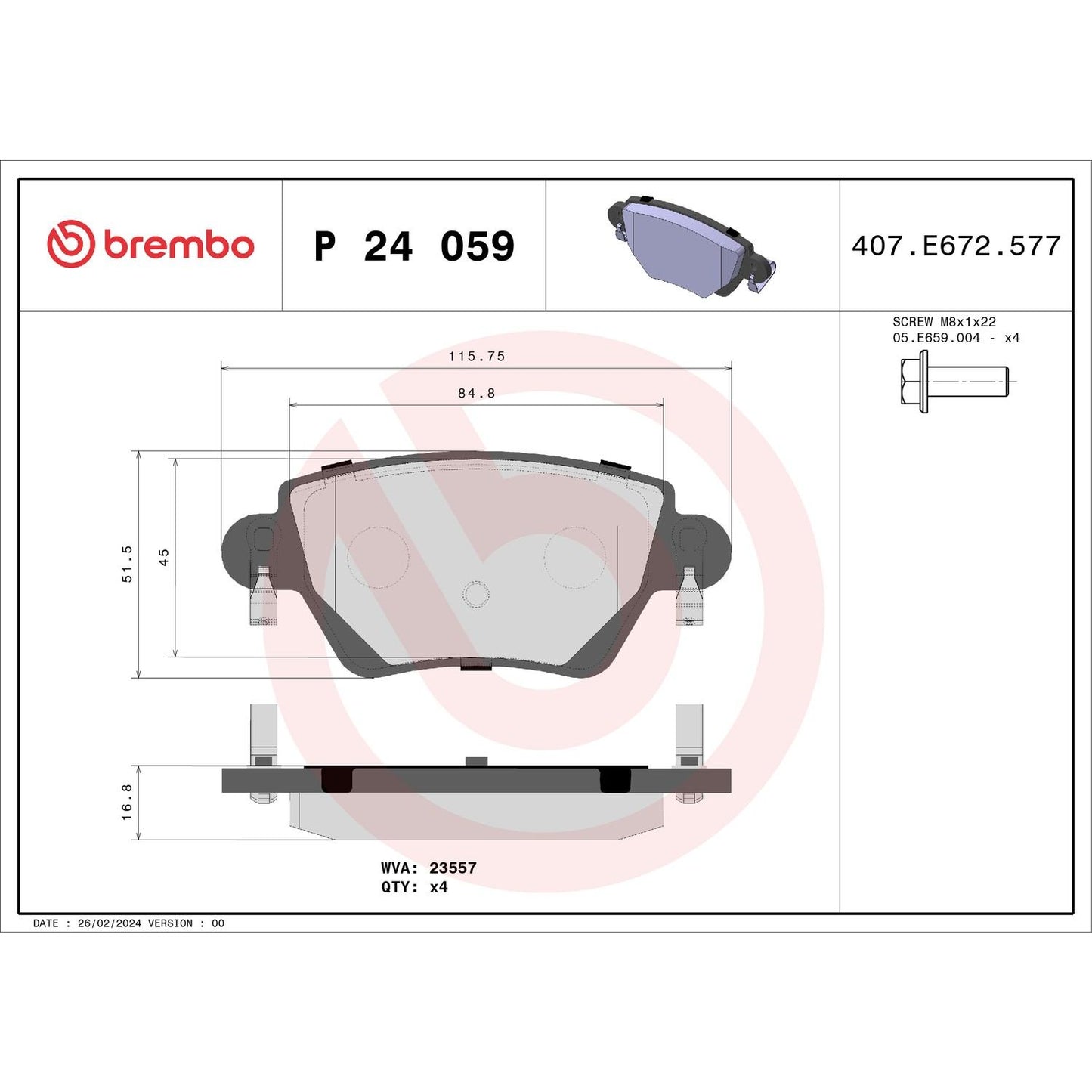 Brembo Disc Brake Pad Set P24059