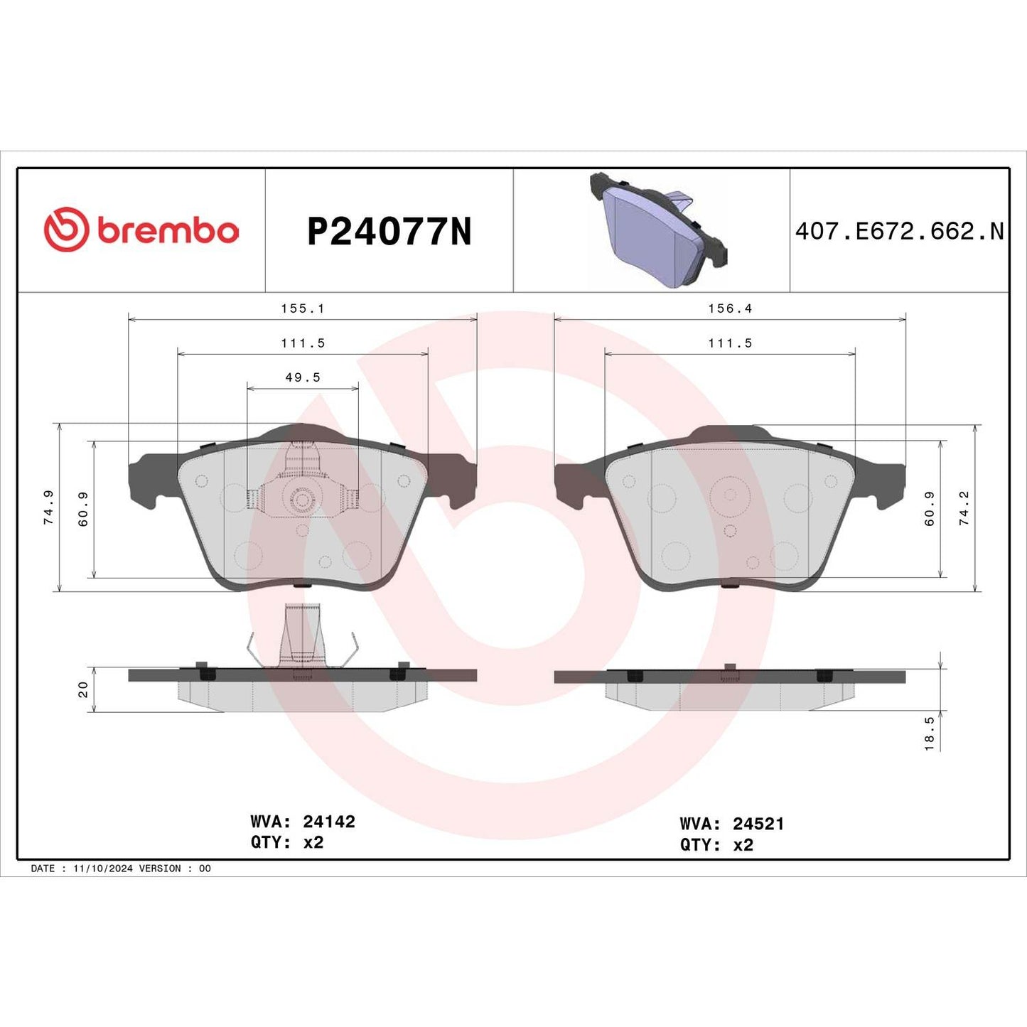 Brembo Disc Brake Pad Set P24077N