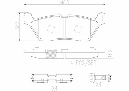 Brembo OE Brembo 15-17 Ford F-150 Rear Premium NAO Ceramic OE Equivalent Pad P24200N