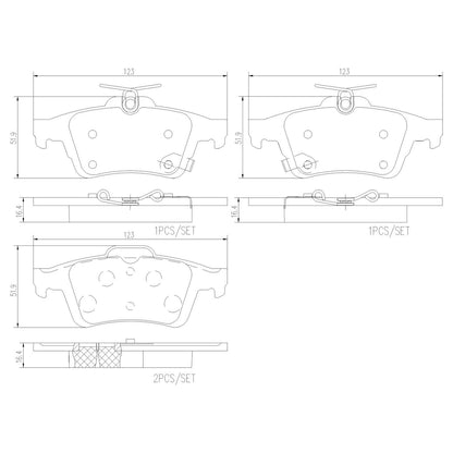 Brembo OE Brembo 13-18 Ford C-Max/18-21 Ecosport/12-18 Focus Rear Premium NAO Ceramic OE Equivalent Pad P24216N