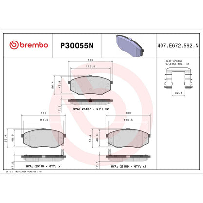Brembo OE Brembo 10-12 Hyundai Tucson/2011 Kia Sportage Front Premium NAO Ceramic OE Equivalent Pad P30055N