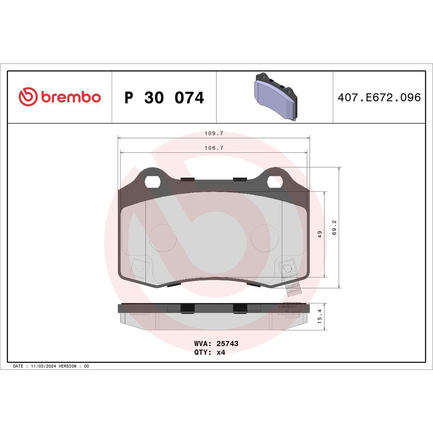 Brembo Disc Brake Pad Set P30074