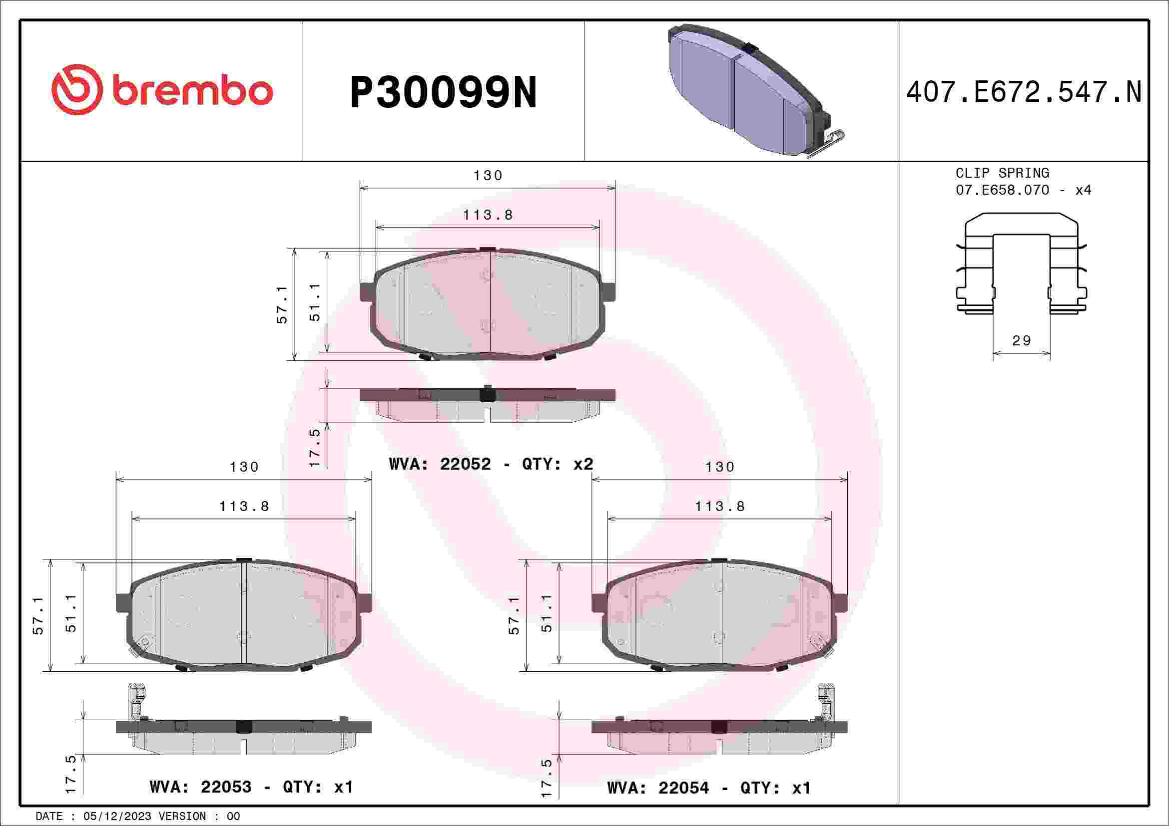 Brembo OE Brembo 18-20 Hyundai Elantra GT/18-21 Kona Front Premium NAO Ceramic OE Equivalent Pad P30099N