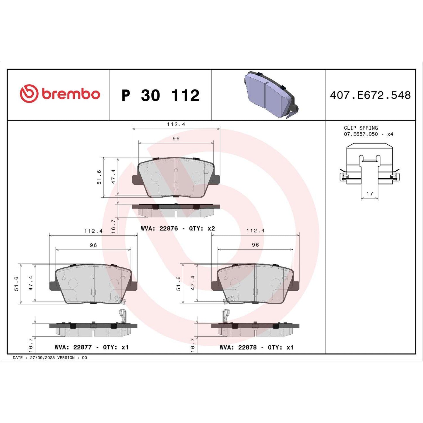 Brembo Disc Brake Pad Set P30112