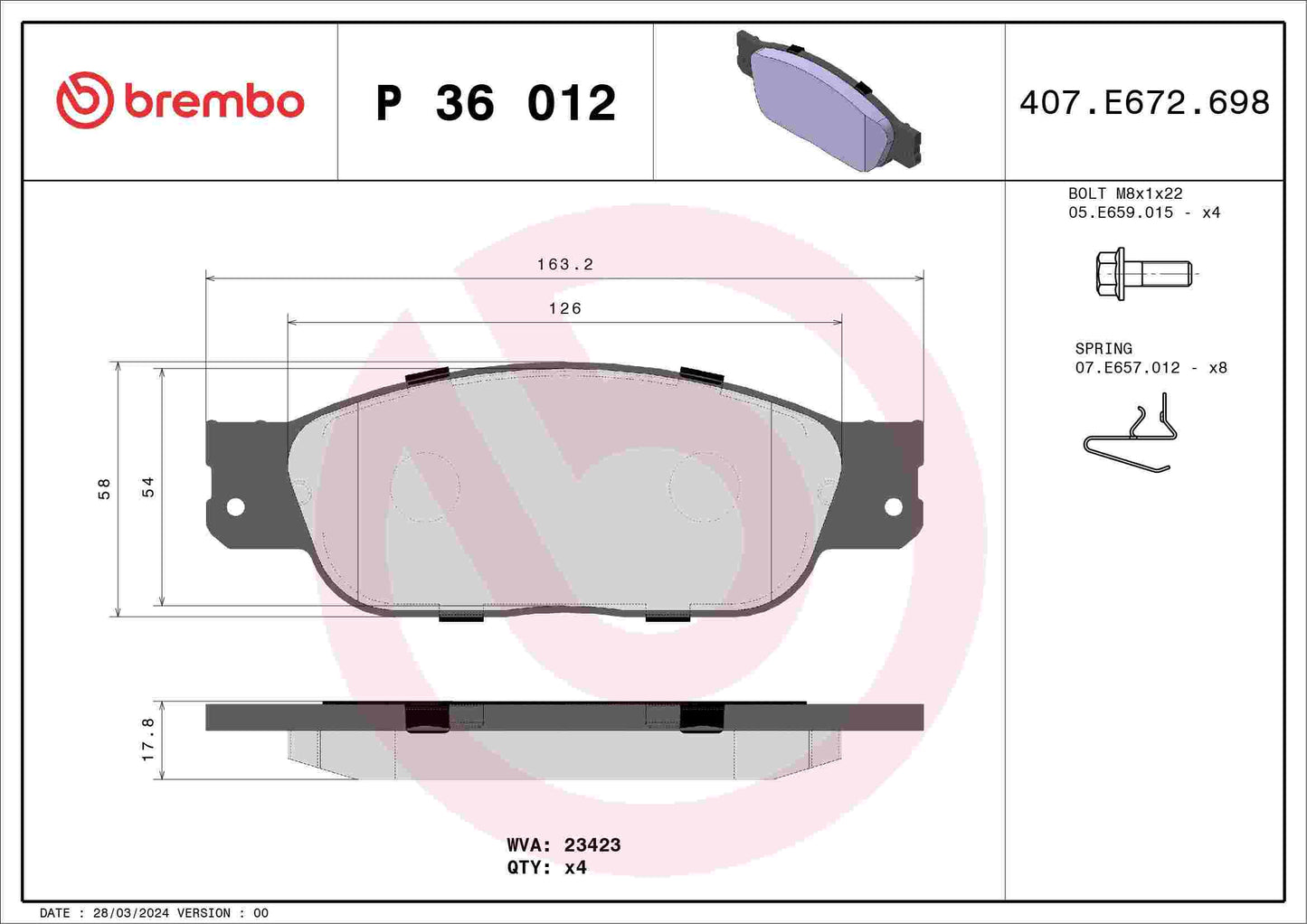 Brembo Disc Brake Pad Set P36012
