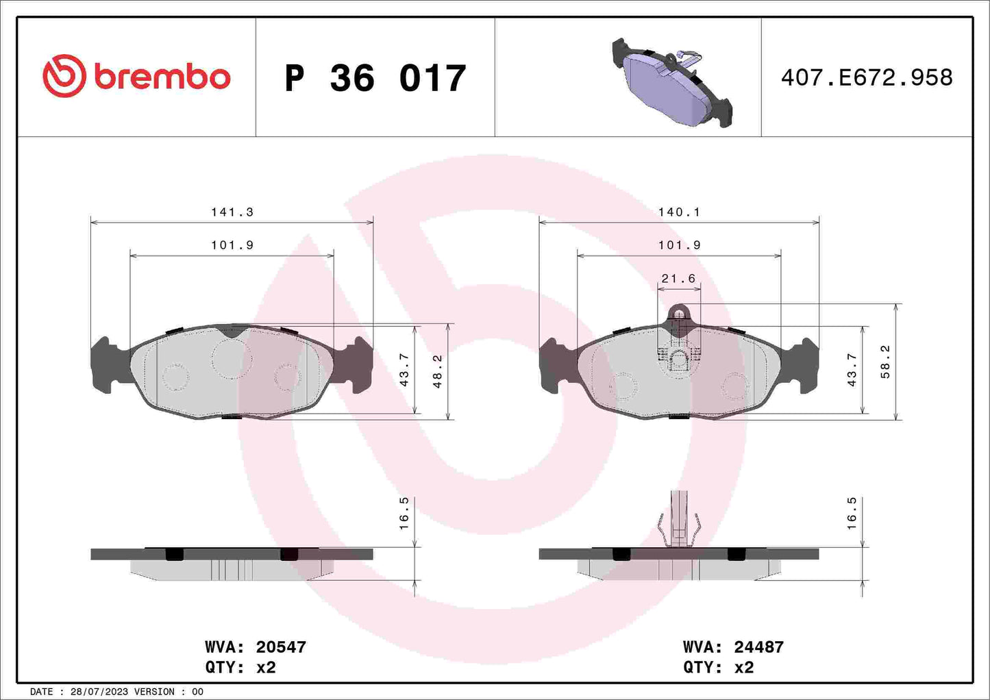 Brembo OE Brembo 98-03 Jaguar Vanden Plas/XJ8/XJR/97-06 XK8 Rear Premium Low-Met OE Equivalent Pad P36017