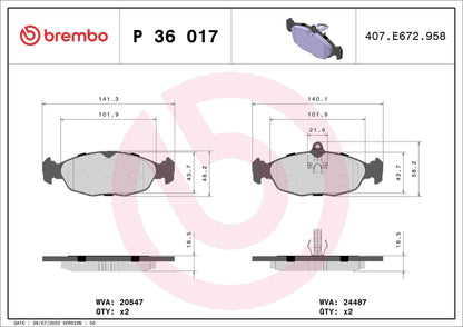 Brembo OE Brembo 98-03 Jaguar Vanden Plas/XJ8/XJR/97-06 XK8 Rear Premium Low-Met OE Equivalent Pad P36017