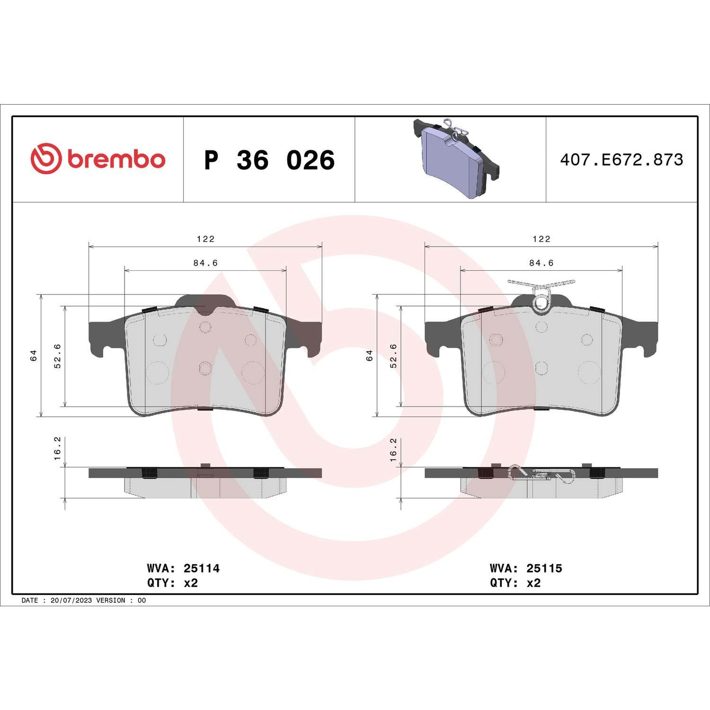 Brembo Disc Brake Pad Set P36026