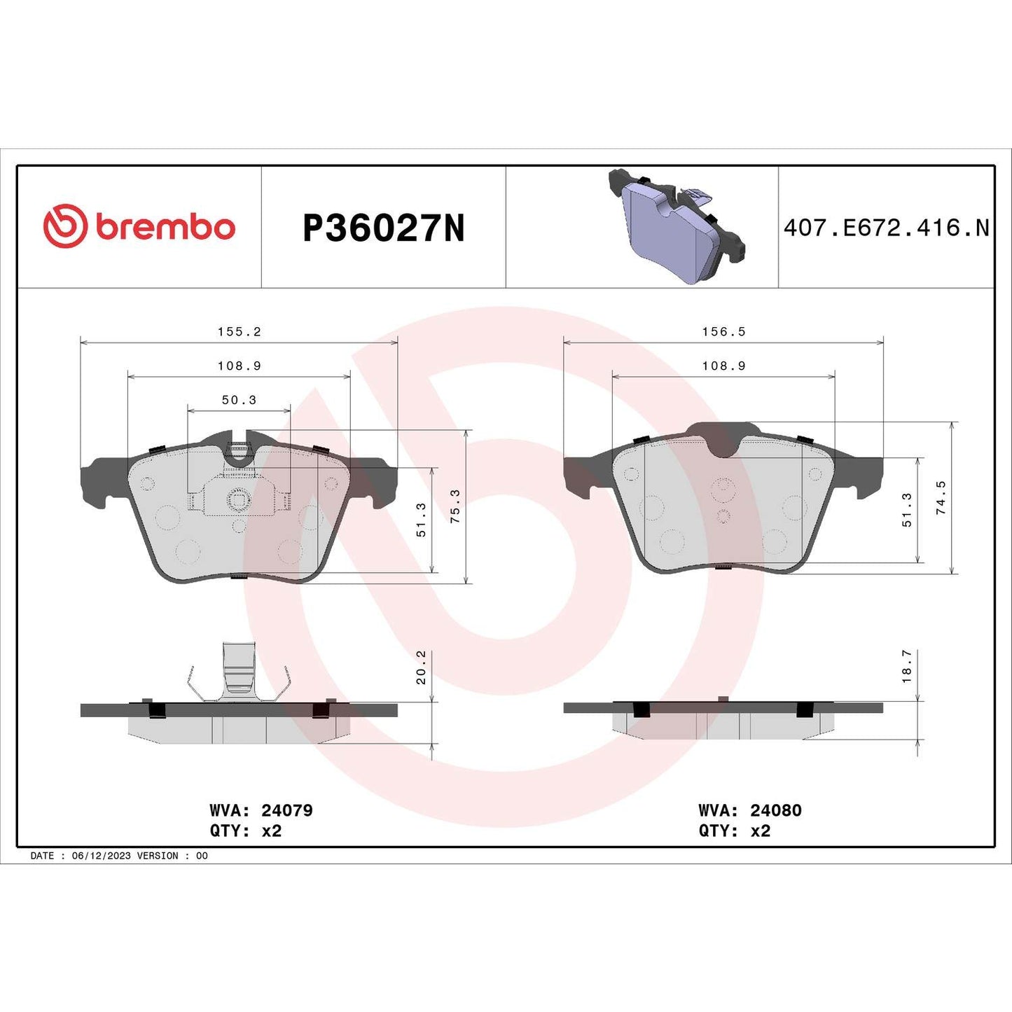 Brembo Disc Brake Pad Set P36027N