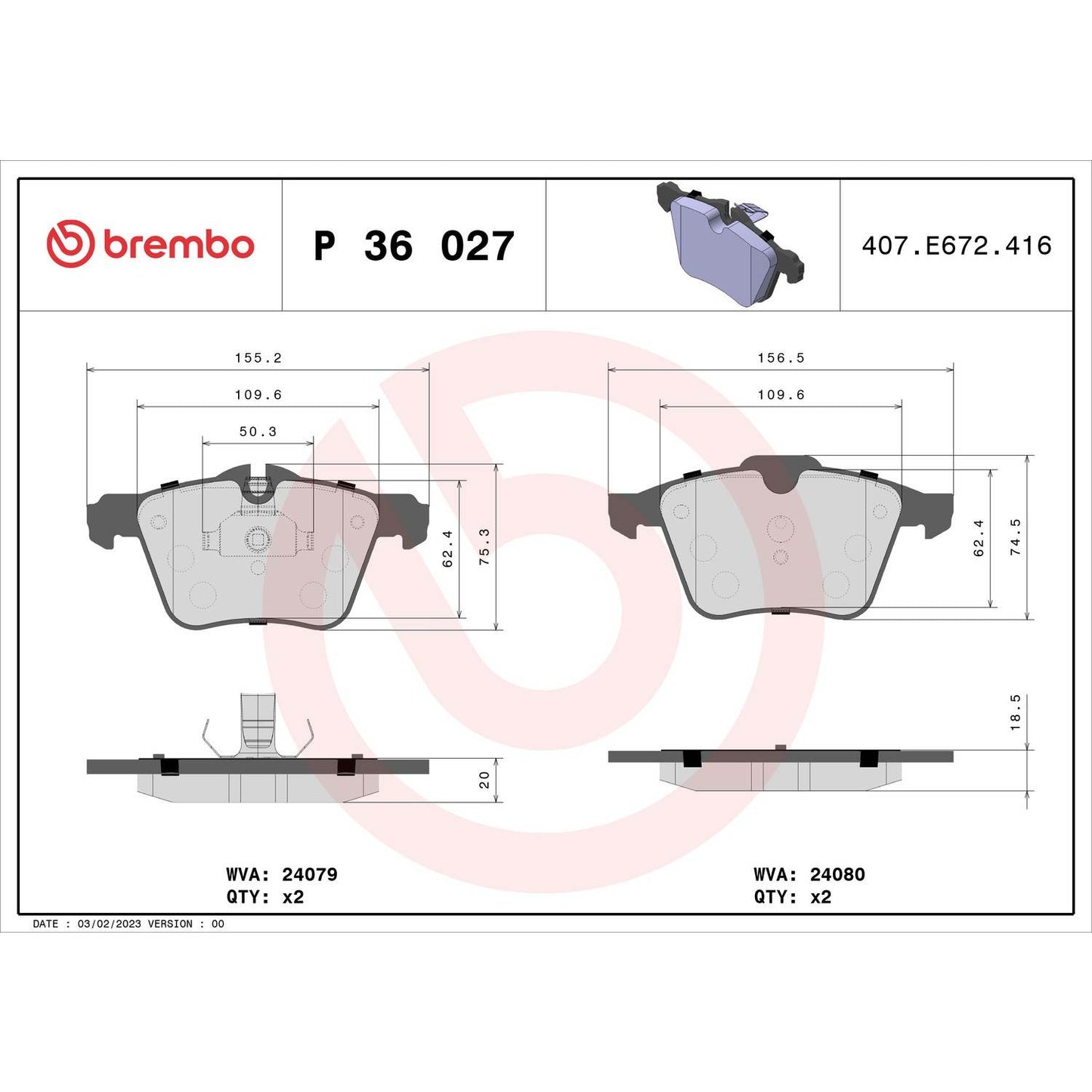 Brembo Disc Brake Pad Set P36027