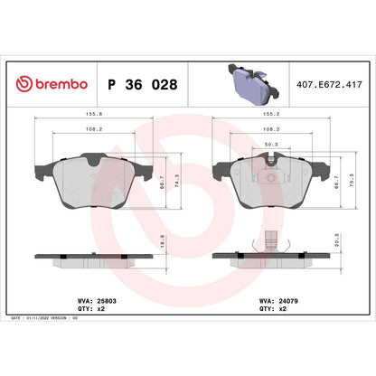 Brembo OE Brembo 14-21 Jaguar F-Type/10-15 XF/10-19 XJ Front Premium Low-Met OE Equivalent Pad P36028