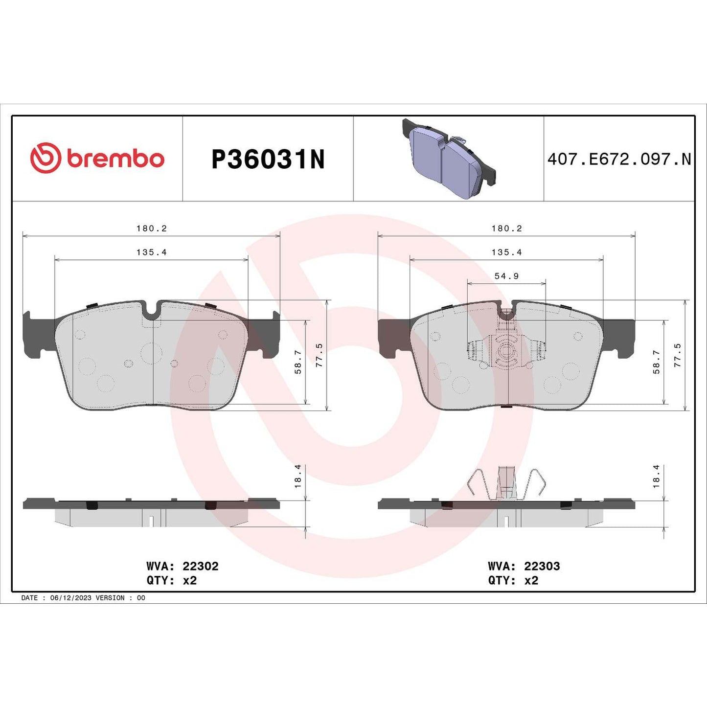 Brembo Disc Brake Pad Set P36031N