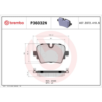 Brembo OE Brembo 14-21 Jaguar F- Type/16-19 Xj Rear Premium NAO Ceramic OE Equivalent Pad P36032N