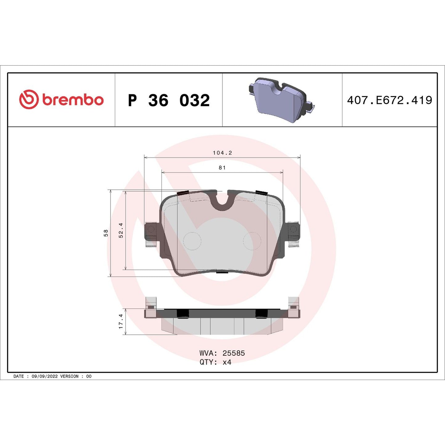 Brembo OE Brembo 14-21 Jaguar F-Type/16-19 XJ Rear Premium Low-Met OE Equivalent Pad P36032