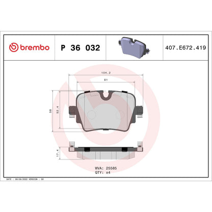 Brembo OE Brembo 14-21 Jaguar F-Type/16-19 XJ Rear Premium Low-Met OE Equivalent Pad P36032