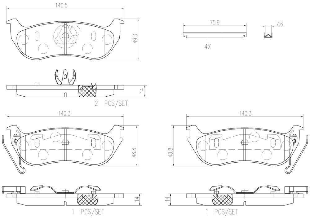 Brembo OE Brembo 04-07 Jeep Liberty/04-06 Wrangler Rear Premium NAO Ceramic OE Equivalent Pad P37009N