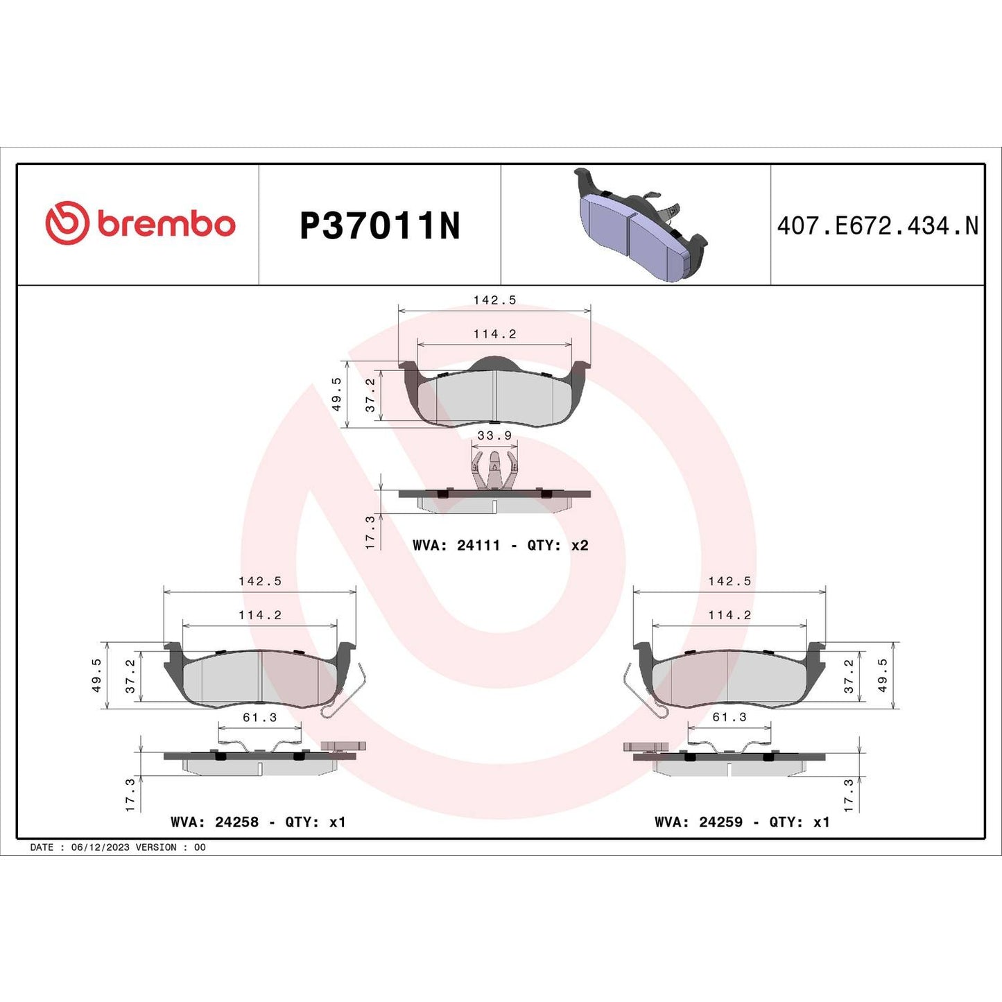 Brembo Disc Brake Pad Set P37011N