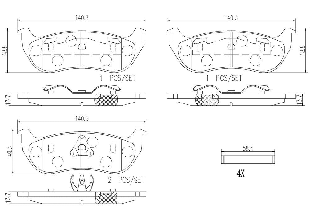 Brembo OE Brembo 2003 Jeep Liberty/03-05 Wrangler Rear Premium NAO Ceramic OE Equivalent Pad P37013N