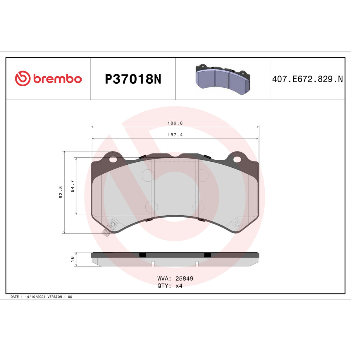 Brembo Disc Brake Pad Set P37018N