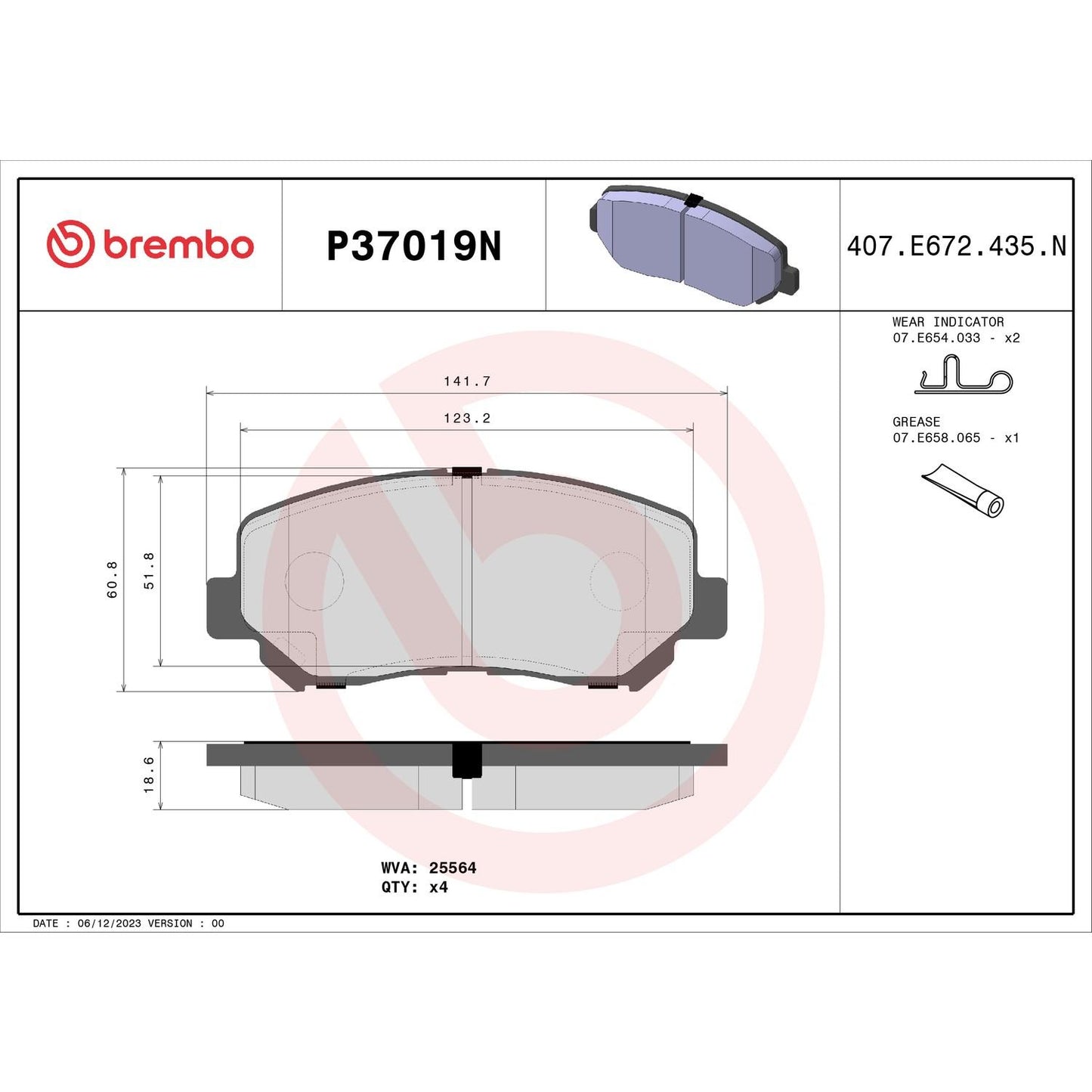 Brembo Disc Brake Pad Set P37019N
