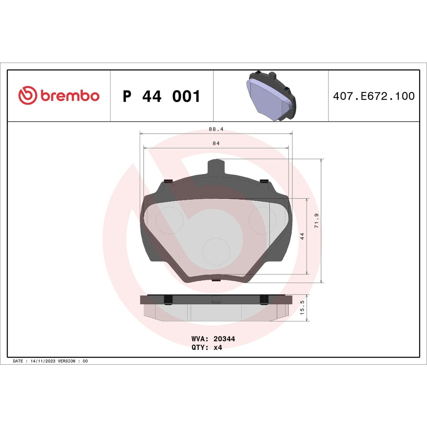 Brembo OE Brembo 94-95 Land Rover Defender 90/94-99 Discovery Rear Premium Low-Met OE Equivalent Pad P44001