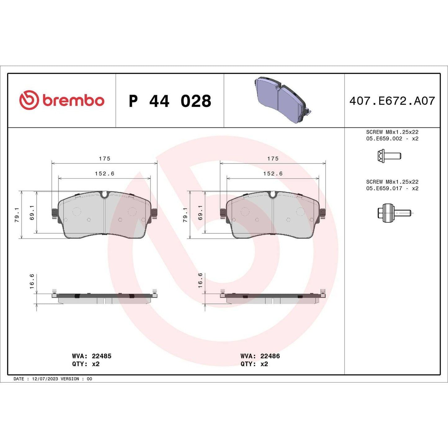 Brembo OE Brembo 18-20 Jaguar E-Pace/Land Rover Discovery/Range Rover Front Premium Low-Met OE Equivalent Pad P44028