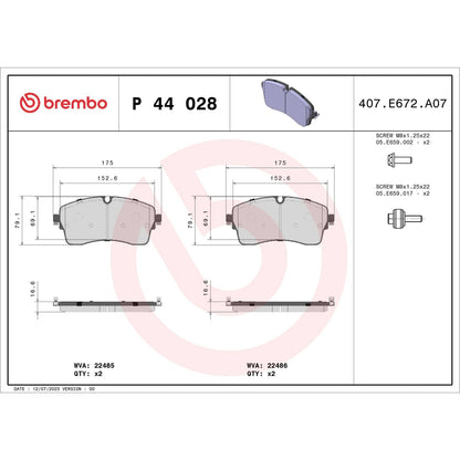 Brembo OE Brembo 18-20 Jaguar E-Pace/Land Rover Discovery/Range Rover Front Premium Low-Met OE Equivalent Pad P44028