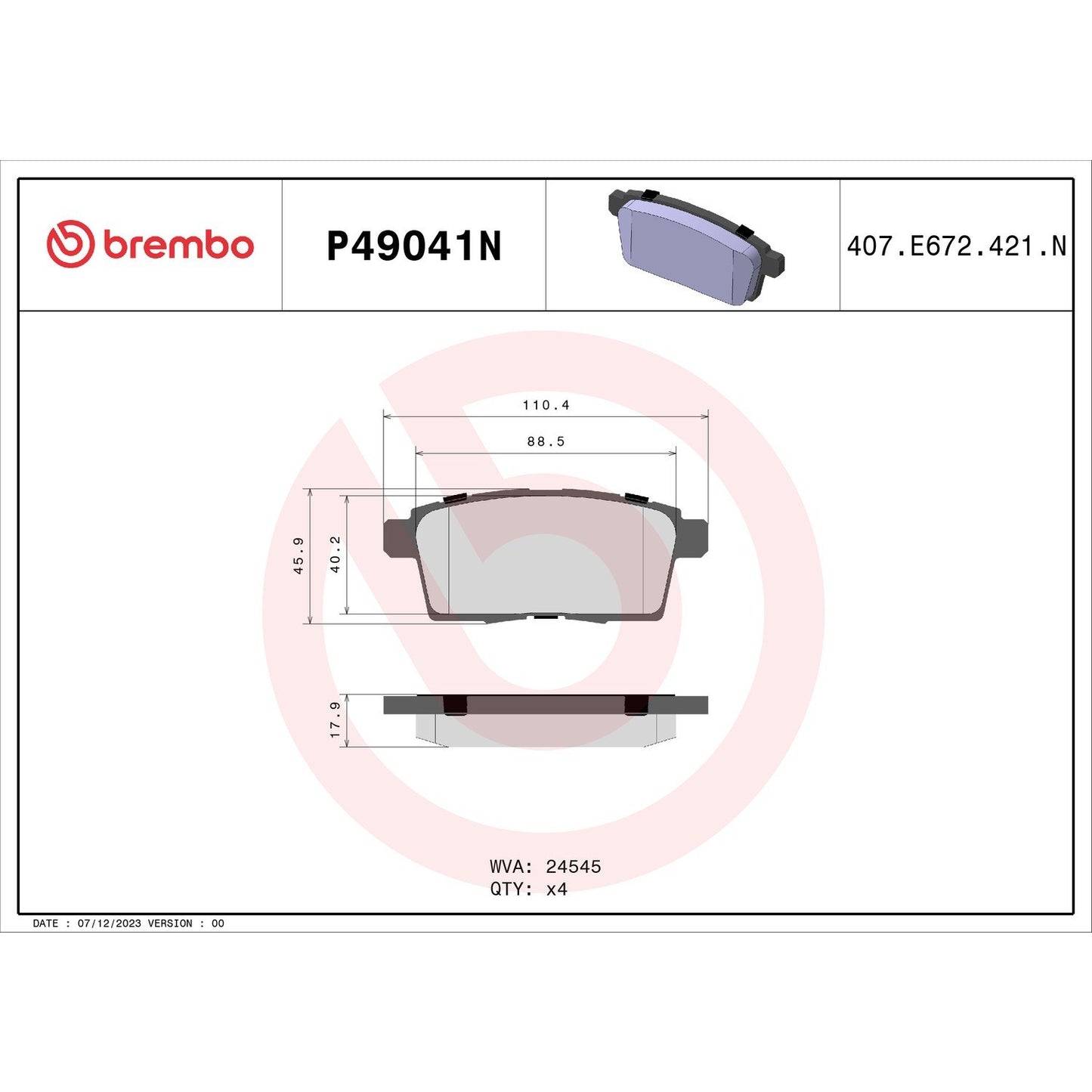 Brembo Disc Brake Pad Set P49041N