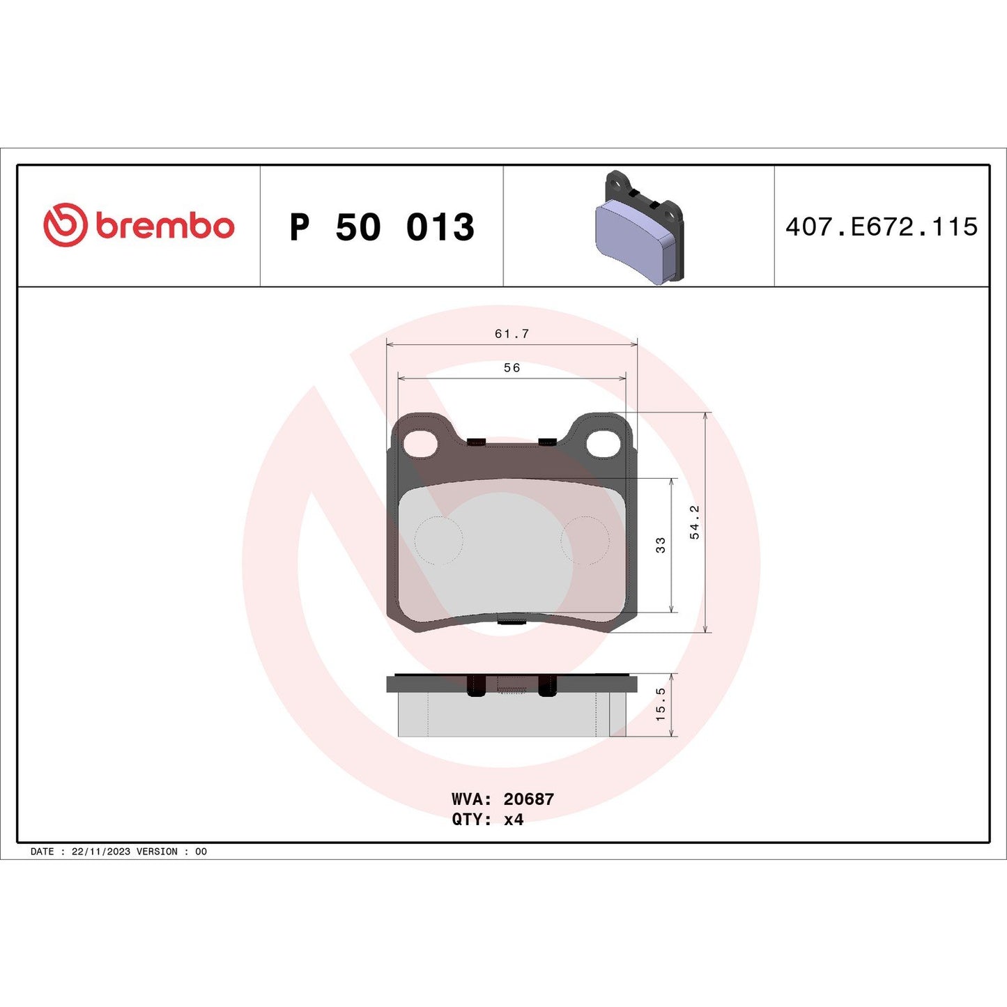 Brembo OE Brembo 86-87 Mercedes-Benz 190E Premium Low-Met OE Equivalent Pad - Rear P50013